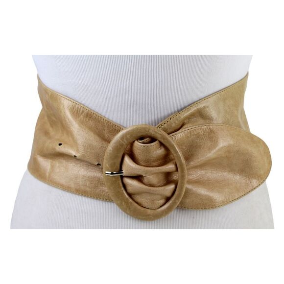 Hyde BEIGE GENUINE LEATHER 4 3/8"Wd DRESS CASUAL CORSET WOMEN'S BELT Sz S (R63 - Picture 1 of 11